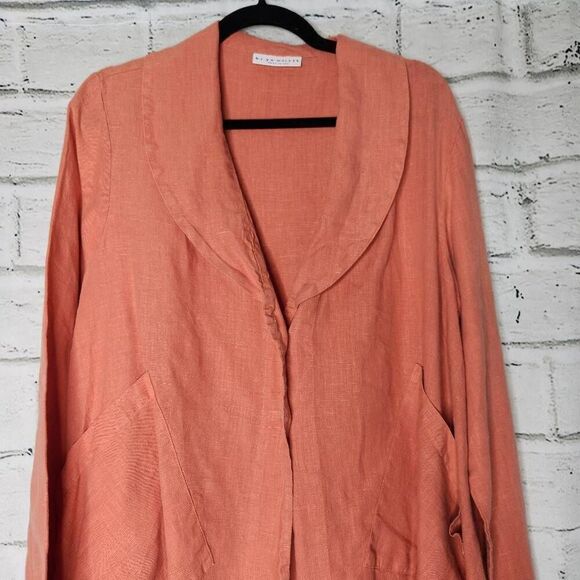 Bryn Walker Womens Coral 100% Linen Button Front Barnaby Lagenlook Jacket Medium - Picture 2 of 13